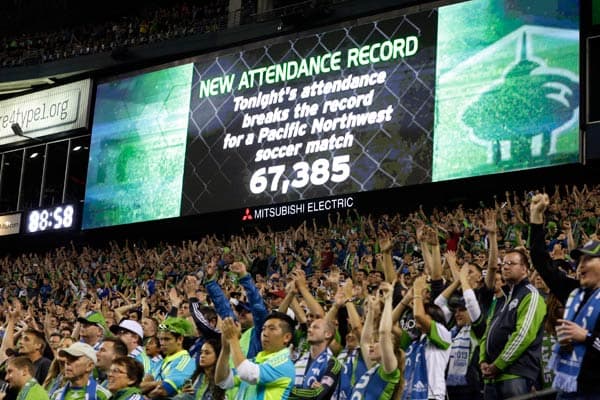 The Sounders broke their attendance record in August against the Timbers. (AP)
